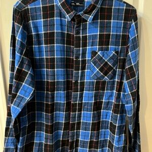 Blue and Black Plaid Men's Flannel Shirt